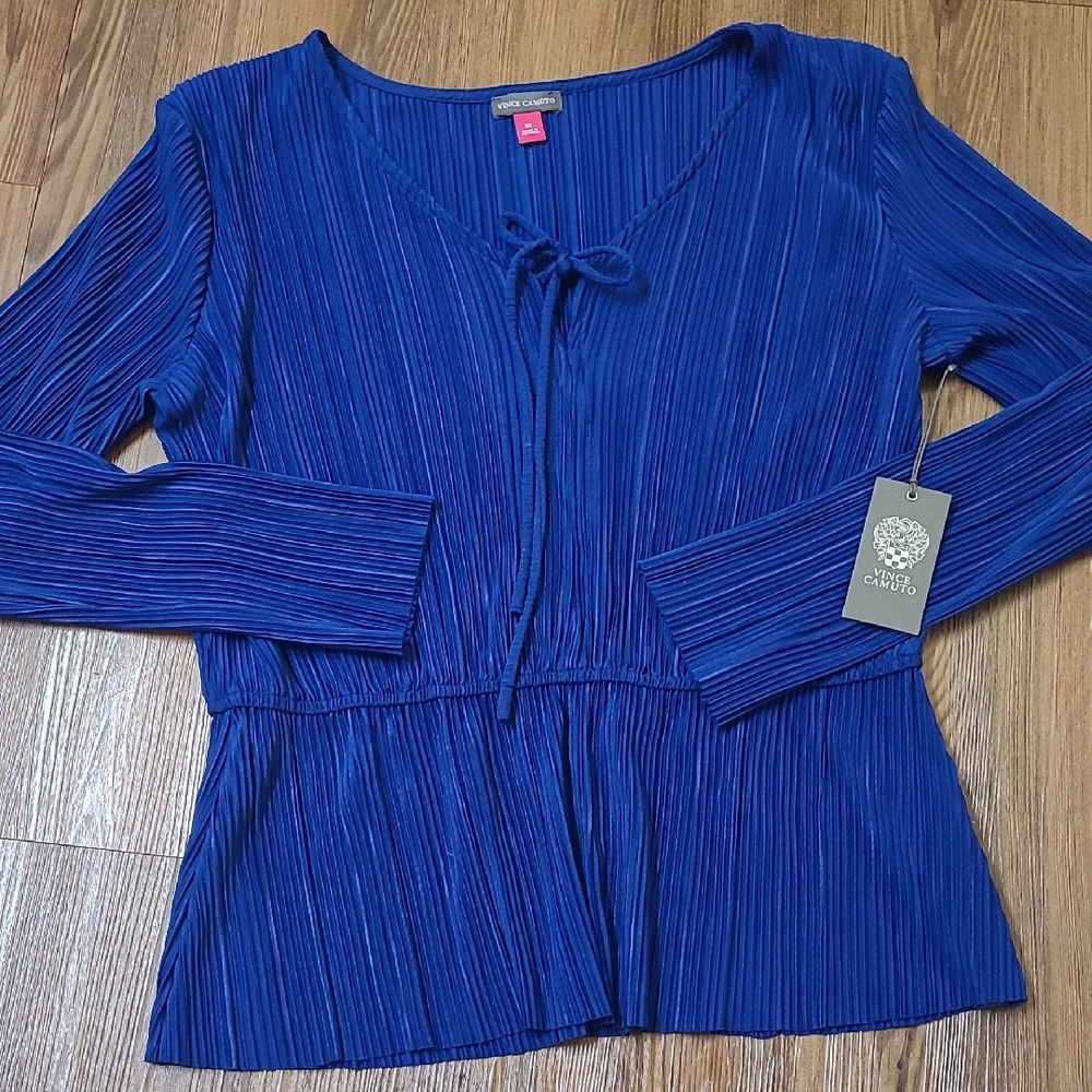 Vince Camuto Royal Blue Pleated Blouse NEW.